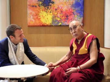 The President-elect of France Emmanuel Macron with Tibetan spiritual leader the Dalai Lama in Paris in September 2016.