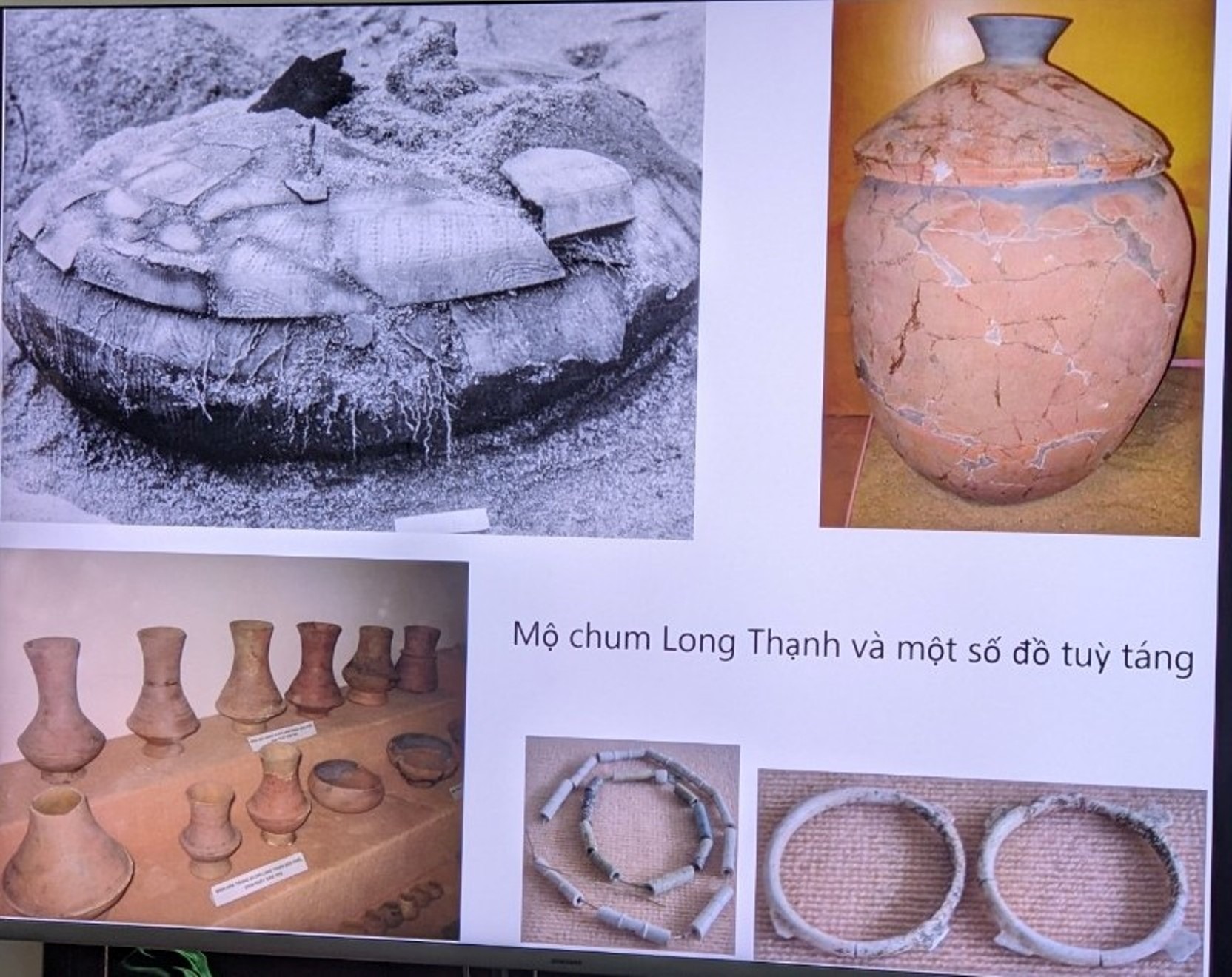 Mộ chum Long Thạnh và một số đồ dùng tùy táng được khai quật tại di tích Văn hóa Sa Huỳnh. Ảnh: Ngọc Viên